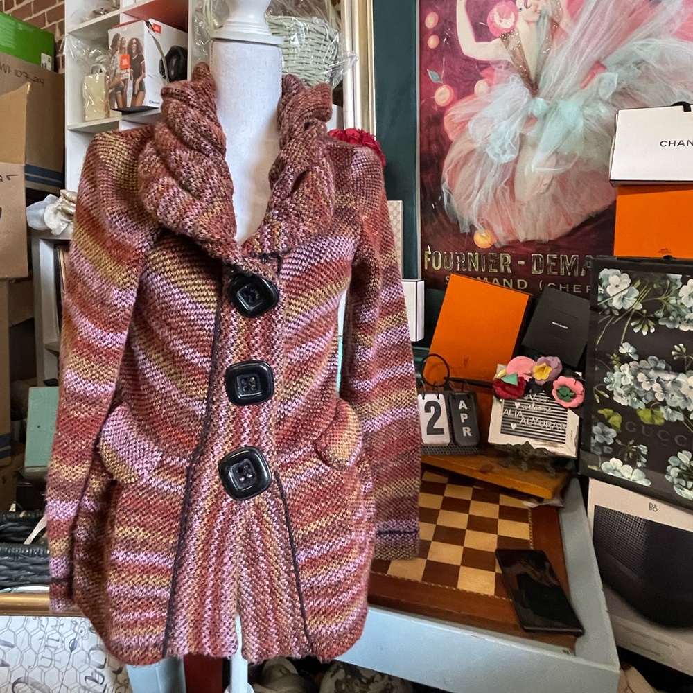 CHIC Bohemian Avette Ruffle Collar Button Layering Cardigan Sweater Coat
